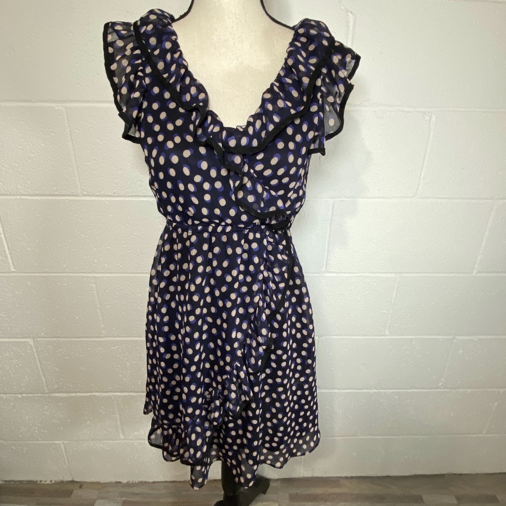 H&M Navy Black and White Dot Dress Flutter Sleeves